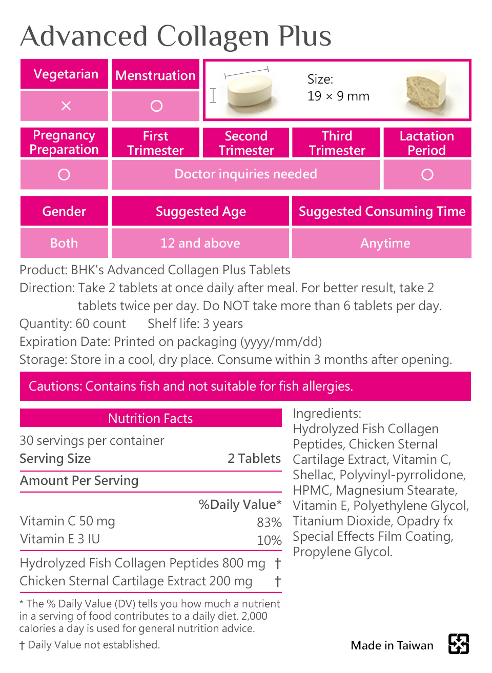 BHK's Collagen use French collagen and added with vitamin C regain youthful skin