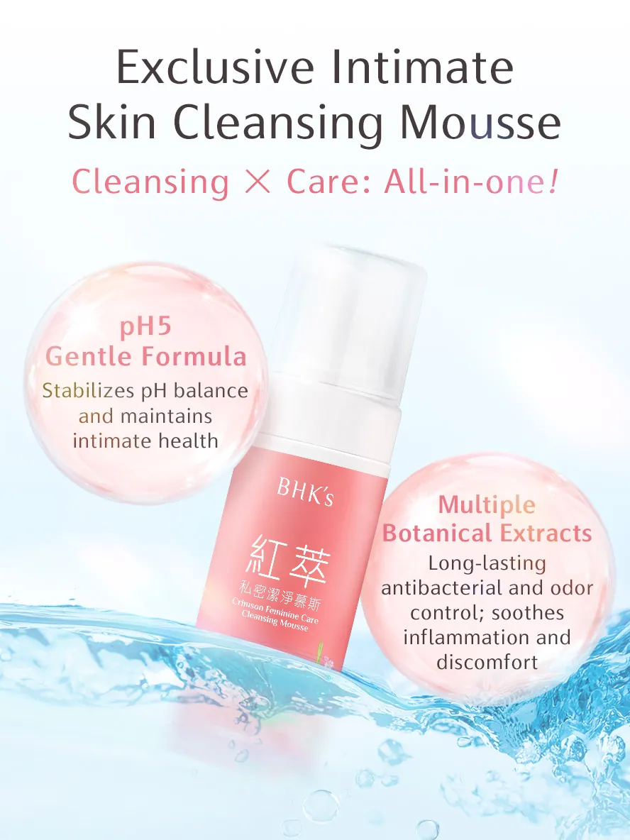 Formulated with a weakly pH-balanced and natural botanical extracts, BHK's Crimson Mousse EX2 enhances the natural defenses of your intimate skin.
