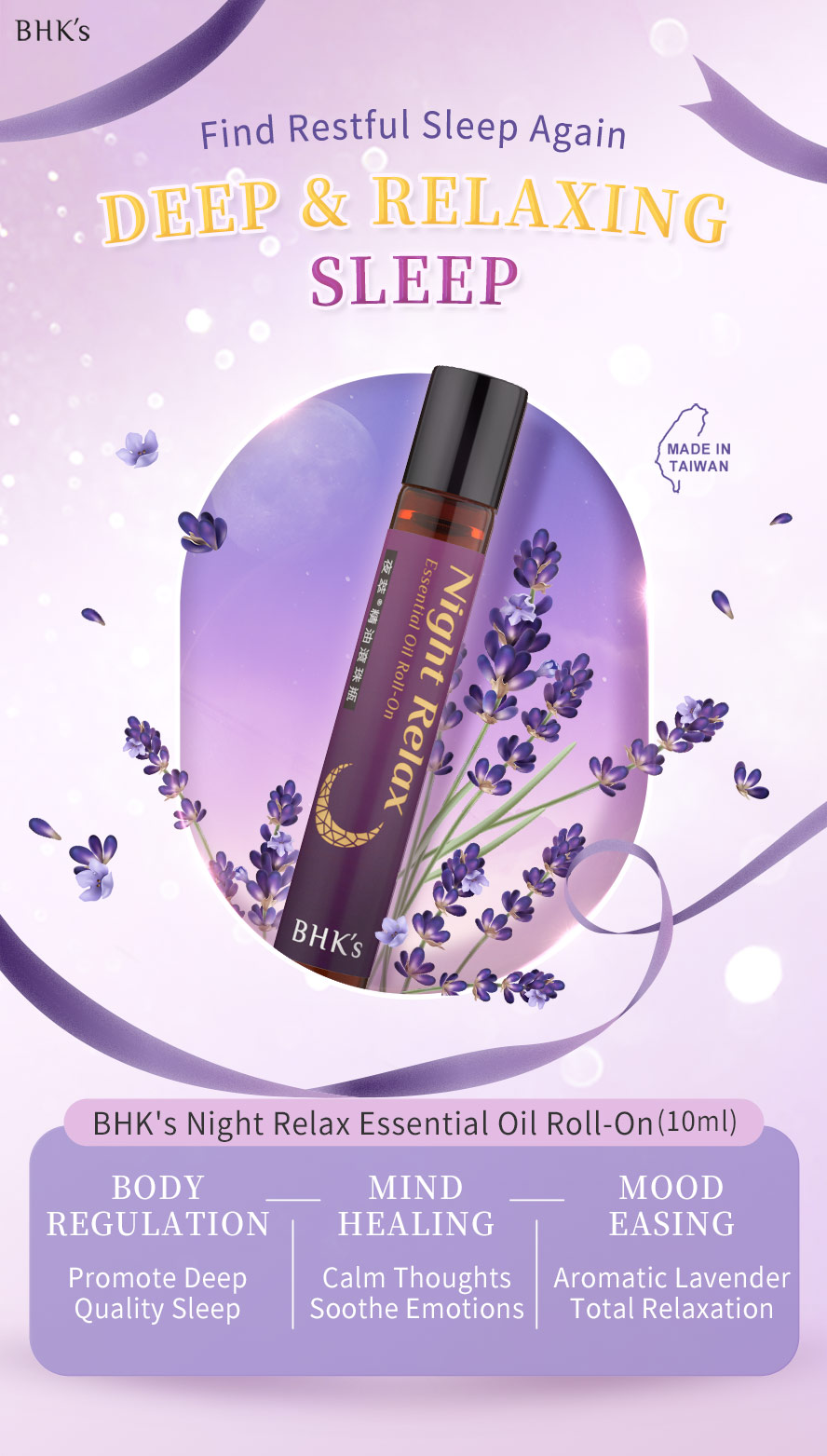BHK's Night Relax Essential Oil Roll-On can sooth emotions, ease mind and regulate body for deep quality sleep.