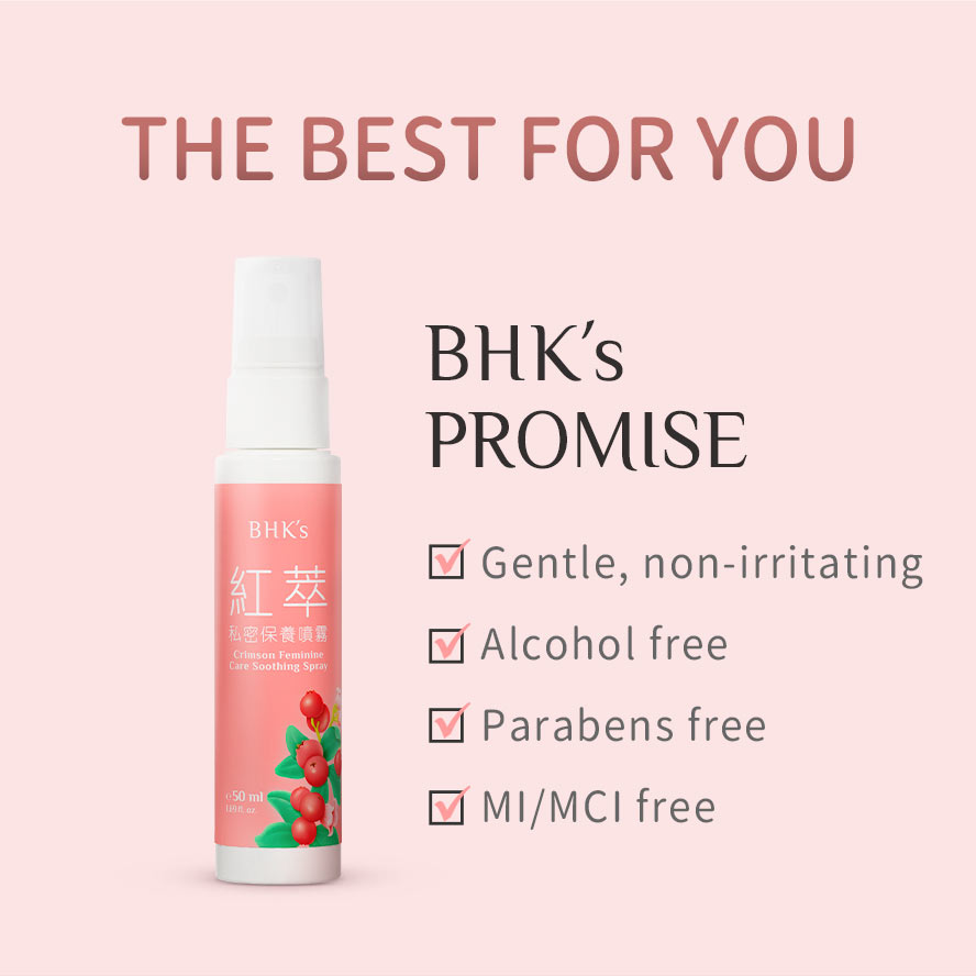 BHKs Crimson Feminine Care Soothing Spray is gentle, non-irritating, alcohol, MI/MCI preservatives free, and safe to use