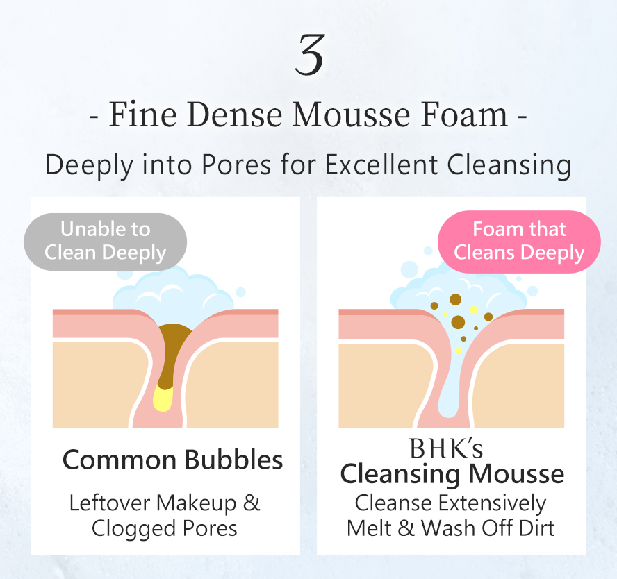 BHK's Makeup Removing Cleansing Mousse EX has a dense mousse that melts makeup and washes off dirt.