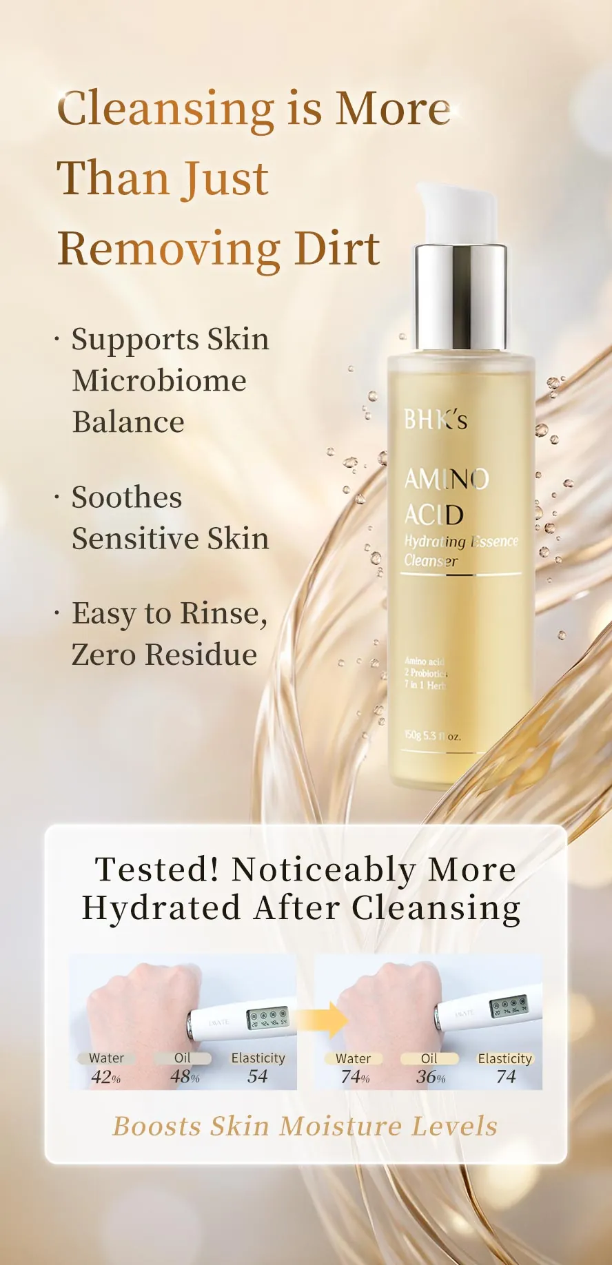 BHK's Amino Acid Hydrating Essence Cleanser Helps Improve Skin Hydration and Smoothness After Use