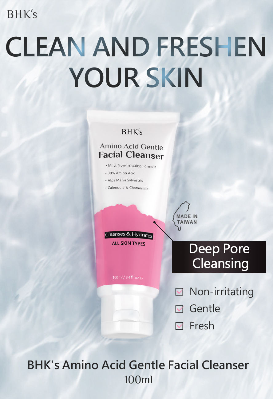 BHKs Amino acid foaming cream dissolves excess oil and unclogs pores without leaving skin feeling dry or tight. A gentle, non-irritating daily cleanser.