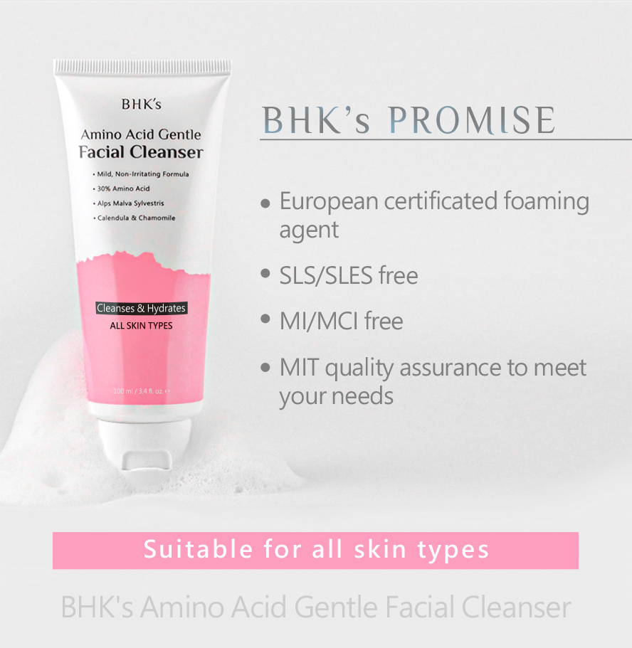 BHKs Amino Acid Gentle Facial Cleanser is suitable for all skin types, oily skin, dry skin, sensitive skin, combination skin, and normal skin.