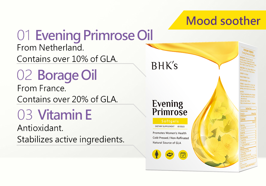 BHK's VitexEveningPrimrose promote high levels of the fatty acid called Gamma-Linolenic Acid (GLA), which helps treating  hormonal imbalances