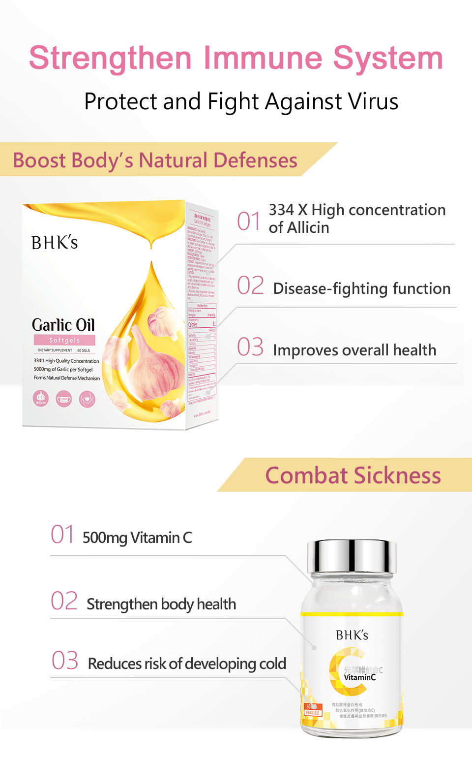 BHK’s Concentrate Garlic supplements are known to boost the function of the immune system.