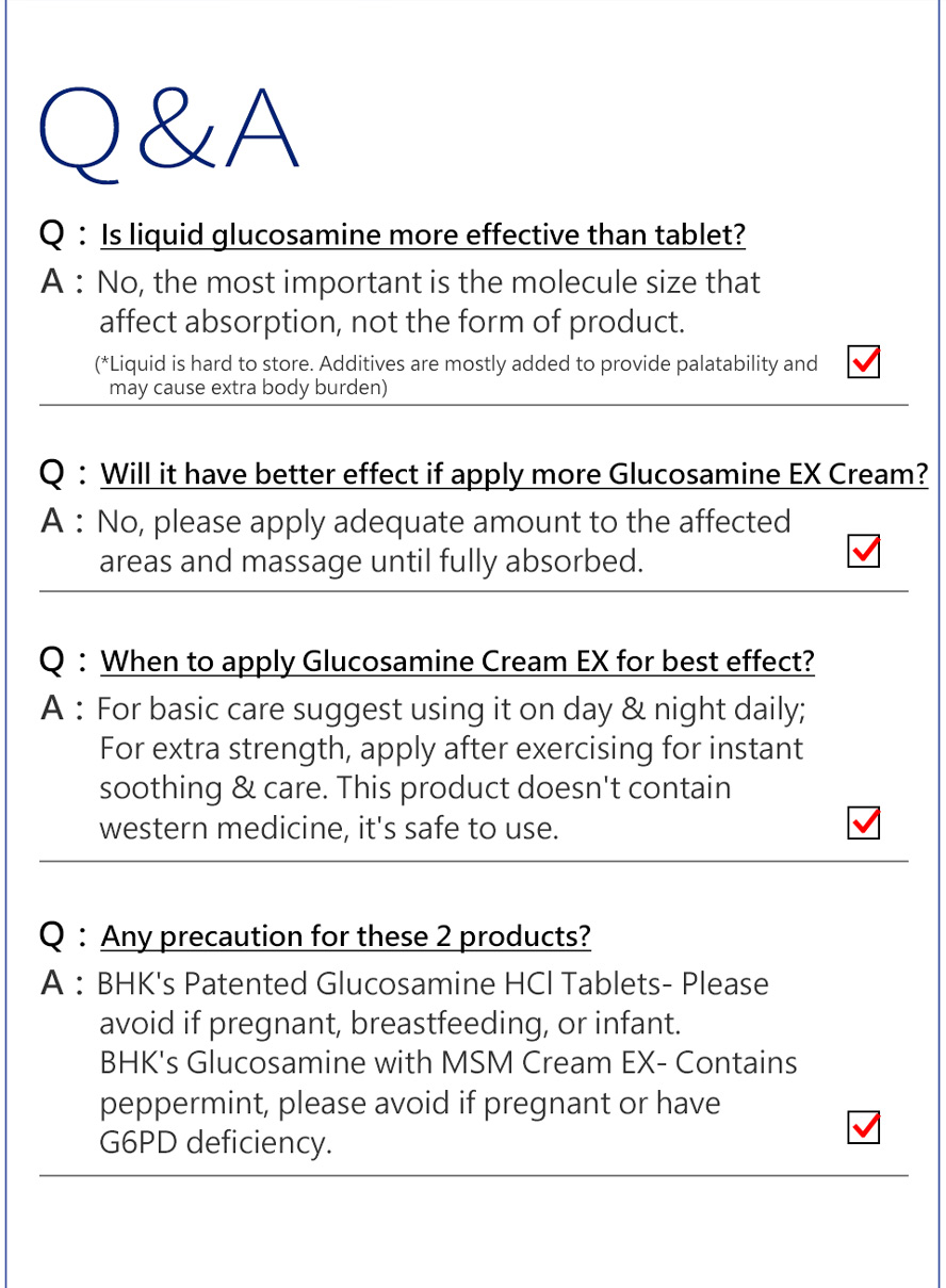BHK's Patented Glucosamine supplement + MSM cream has micromolecule ,it's good to absorb.