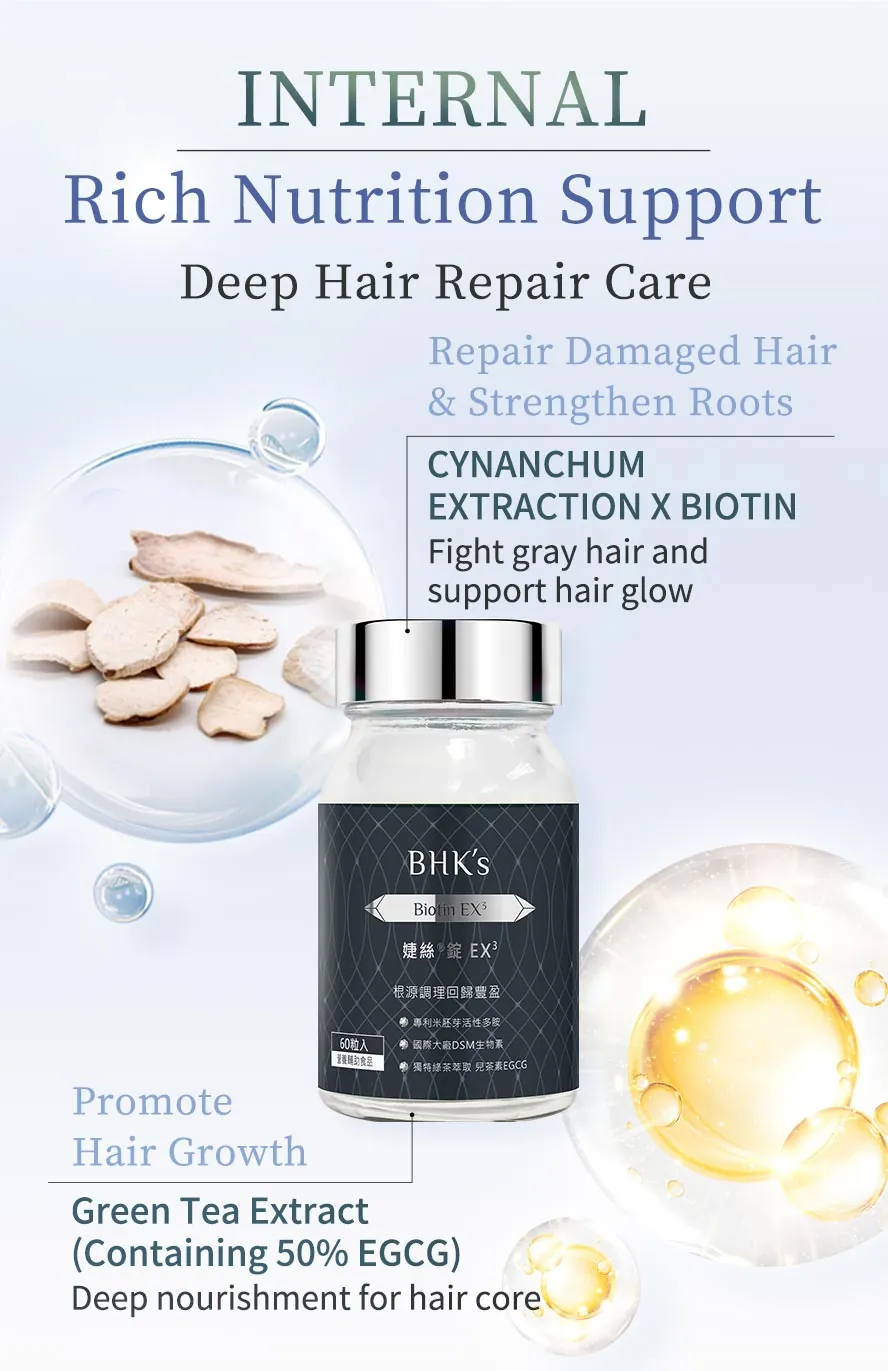 BHK's Biotin has patented GABA,M cynanchum extraction amd biotin to revitalize hair roots for better hair growth and repair damaged hair.