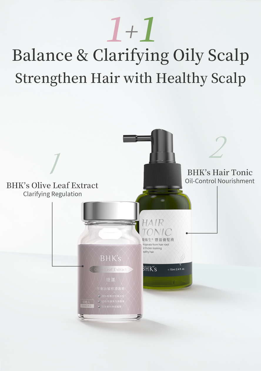 BHK's Olive Leaf Extract + Hair Tonic is a hair care set to balance and regulate scalp to give refreshing scalp purifying.
