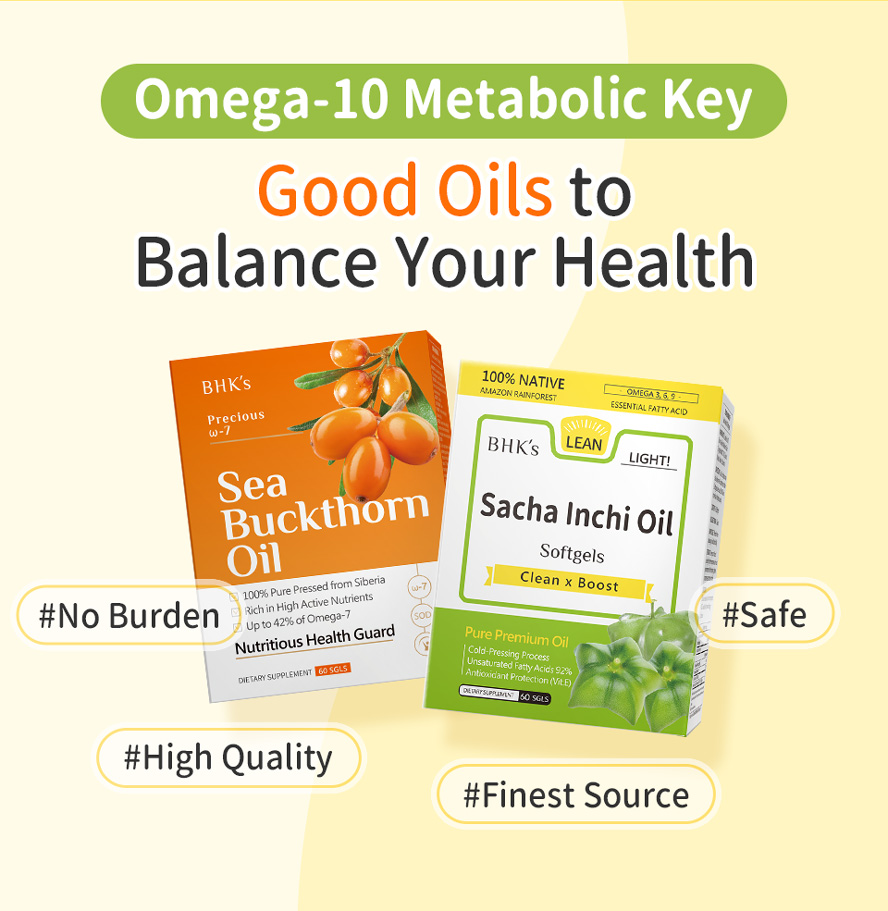 BHK's Sea Buckthorn Oil + Sacha Inchi Oil give premium oil support for good metabolism wellness support.