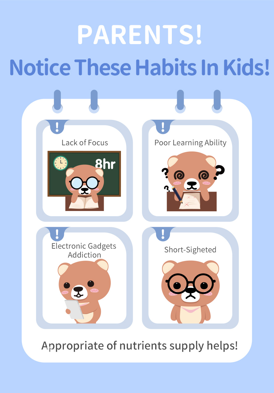 Children often have some habits on daily life: lack of focus, poor learning ability, electronic gadgets addiction or short-sighted