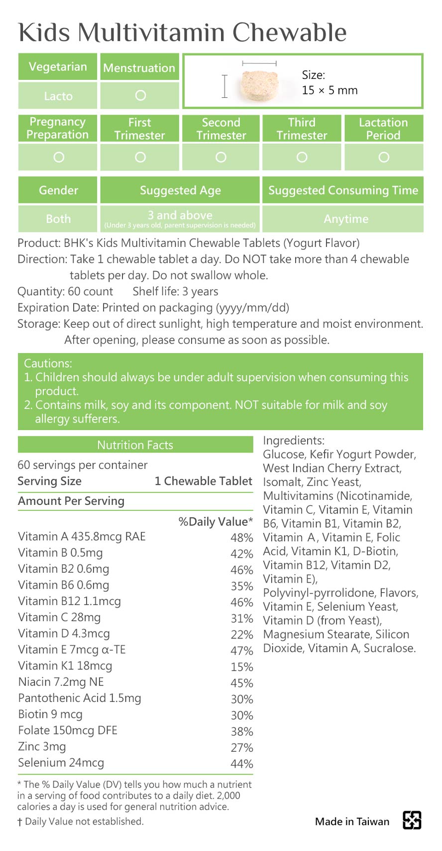 BHK's Kids Multivitamin can provide kids to supply sufficient nutrition for growth needs