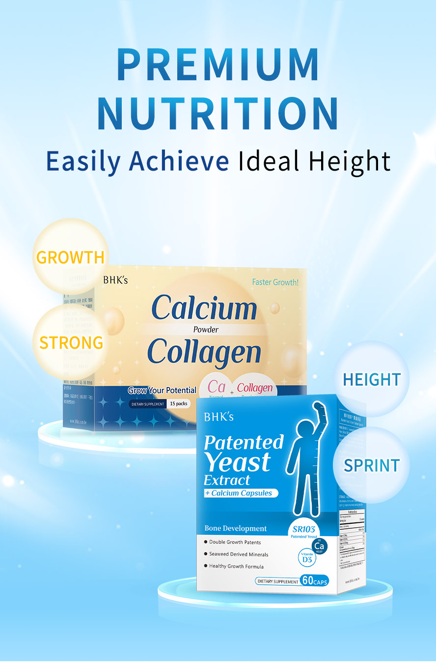 BHK's Calcium Collagen Powder + Patented Yeast Extract + Calcium are the best combo for height development.