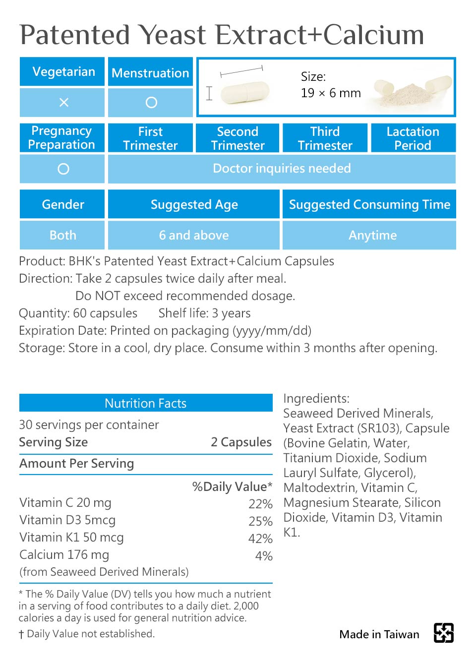BHK's Patented Yeast Extract + Calcium can assist children to grow taller during puberty.