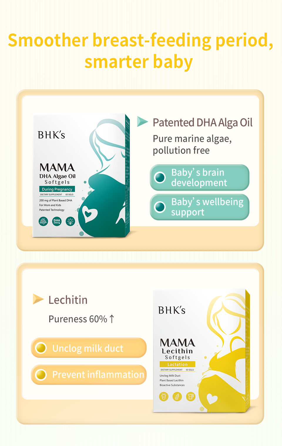 DHA pregnancy Algae Oil from BHK helps with children intellectual ability and retina development 