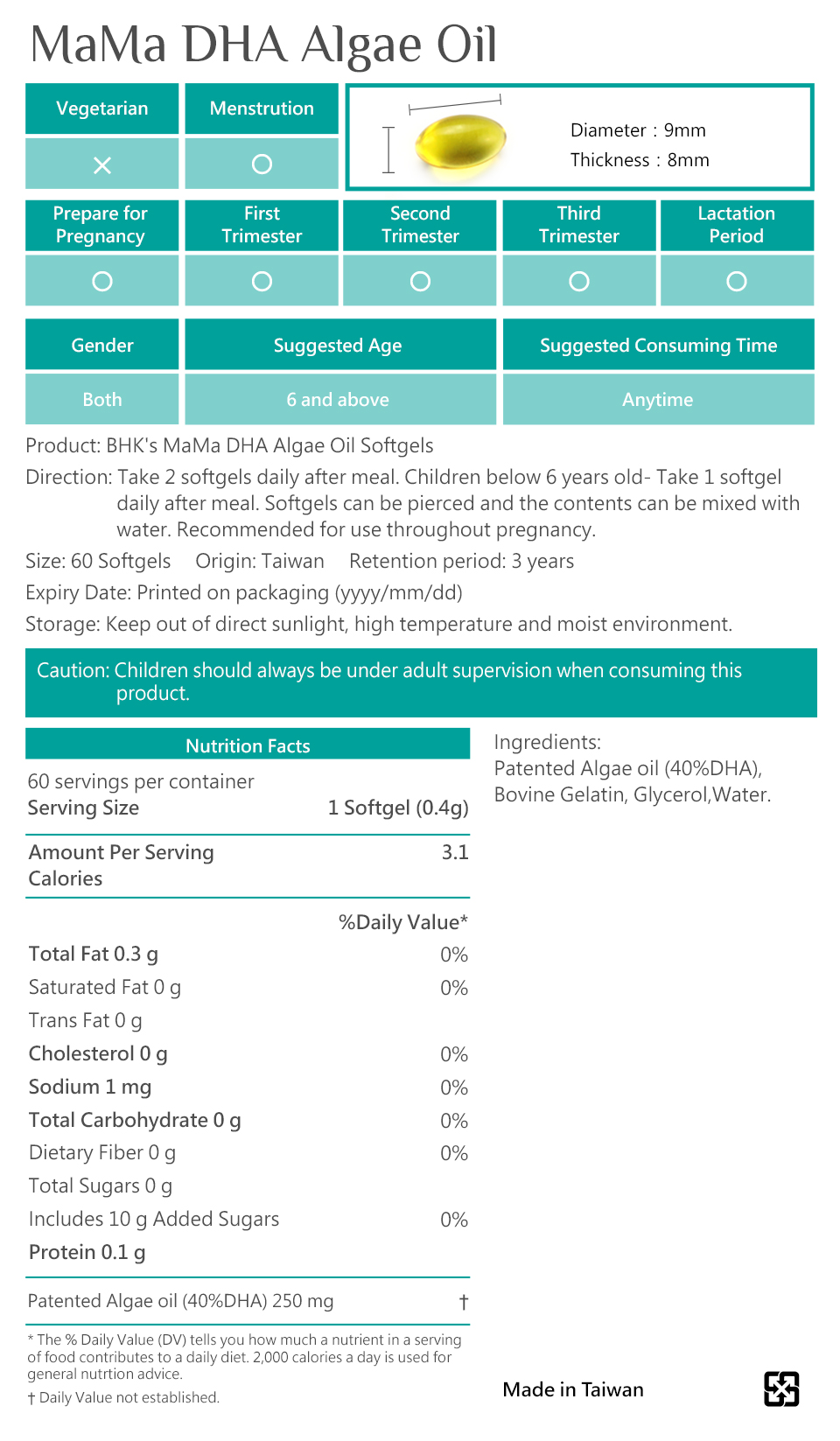 BHK's DHA Algae Multi-vitamin  is safety inspection, No side effects, natural ingredients.