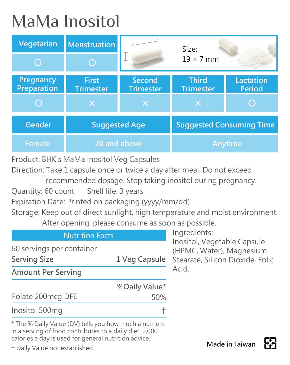 BHK's Inositol is safety inspection, No side effects, natural ingredients.