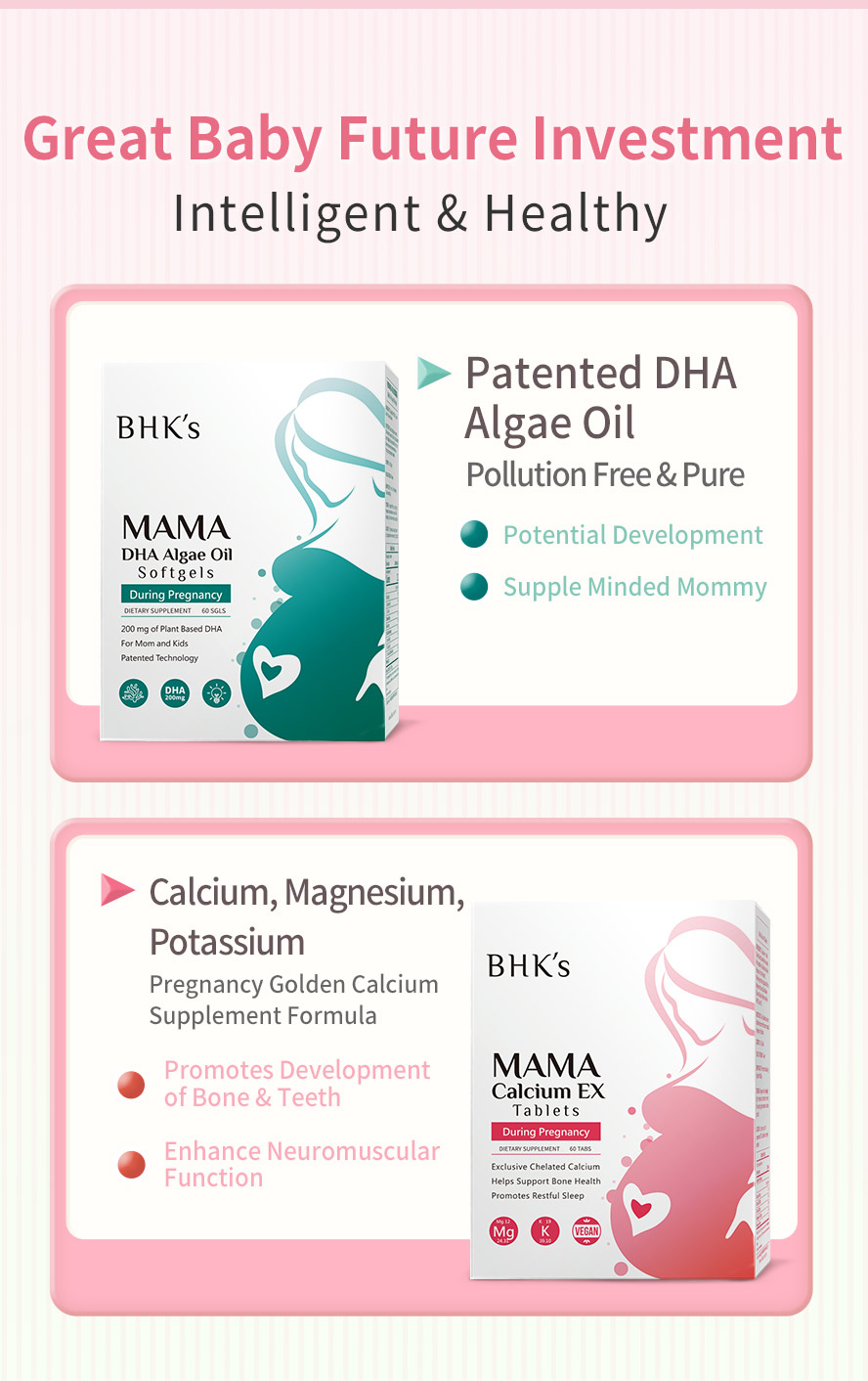 BHK's MaMa DHA Algae Oil + Calcium EX, healthy baby growth wiith great build of learning abilities, vision & full brain development