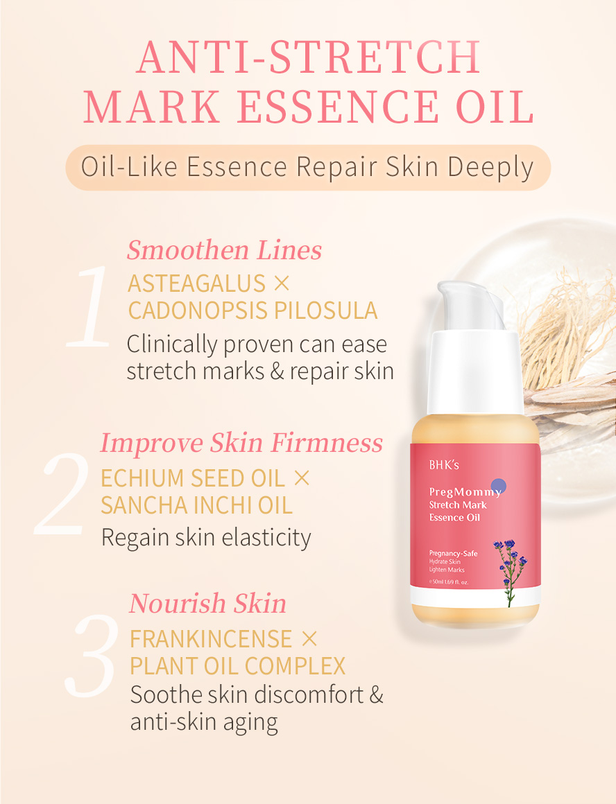 BHK Pregnant Mommy Anti-Stretch Mark Essence Oil effect.