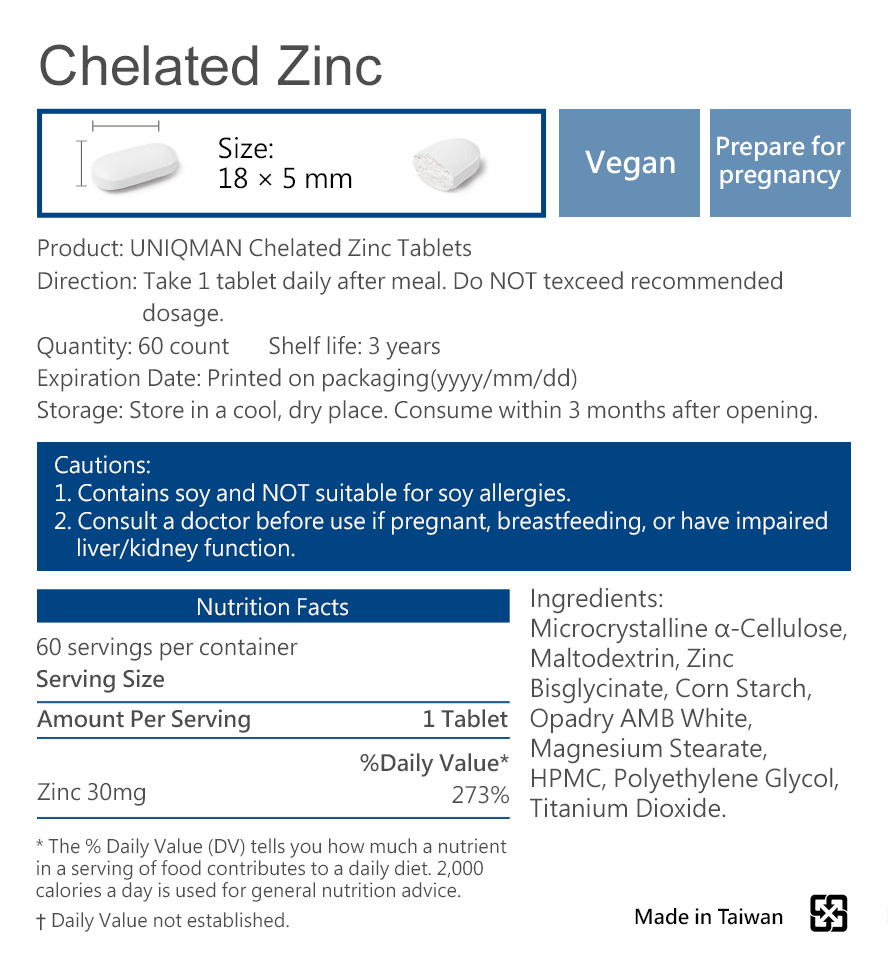 UNIQMAN Chelated Zinc is an essential element for male fertility, increasing the semen volume and sperm motility.