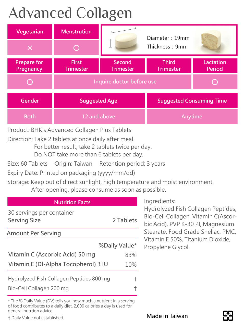 BHK's Pueraria MirificaCollagen is safety inspection. No side effects, natural ingredients.