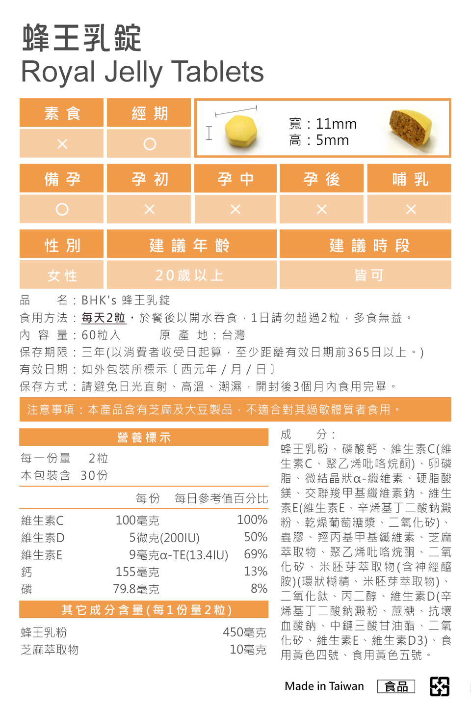 BHK's蜂王乳锭通过SGS检验，安全无疑虑，具专业药师把关，无副作用。