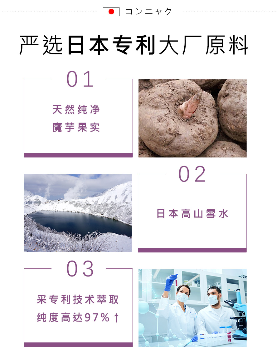 BHKs魔芋选自国际认可的葡甘露聚糖，让你吃得少又有饱足感，且具降低胆固醇的功效。