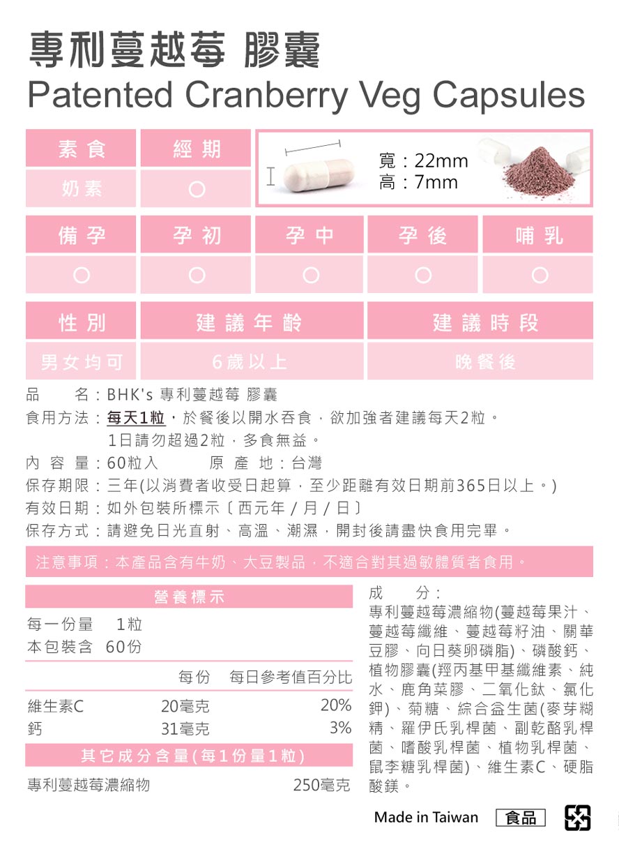 BHK蔓越莓胶囊通过安全检验,安全无虑,无副作用