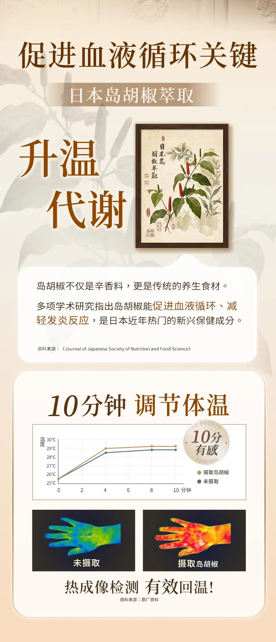 BHKs筋骨草添加日本岛胡椒萃取,经研究证实10分钟有效调节体温、促进血液循环,属温补,所有人适用