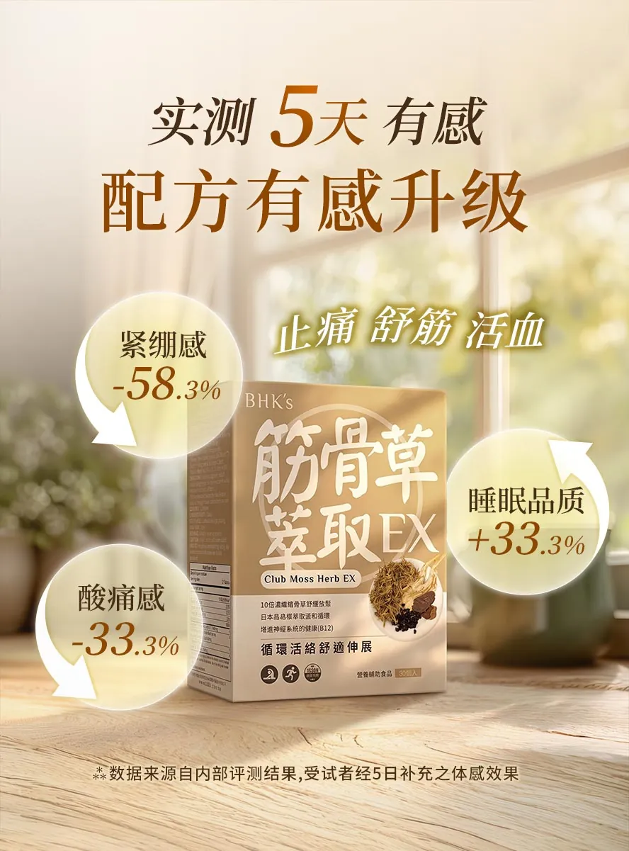 BHK's筋骨草实测数据,5天减少酸痛、紧绷,更有效提升睡眠品质