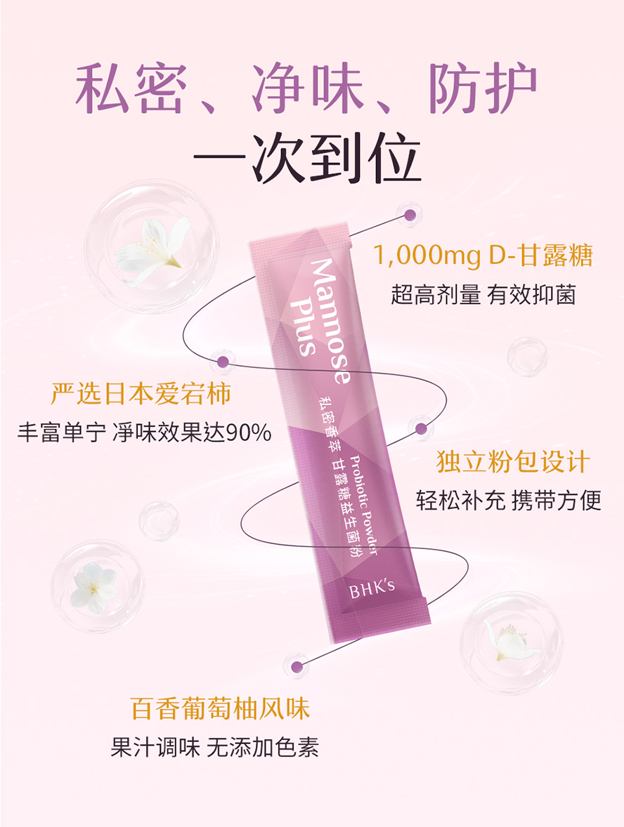 私密净味、提升防护力要吃什么？推荐BHK's私密香萃，独立包装，方便卫生