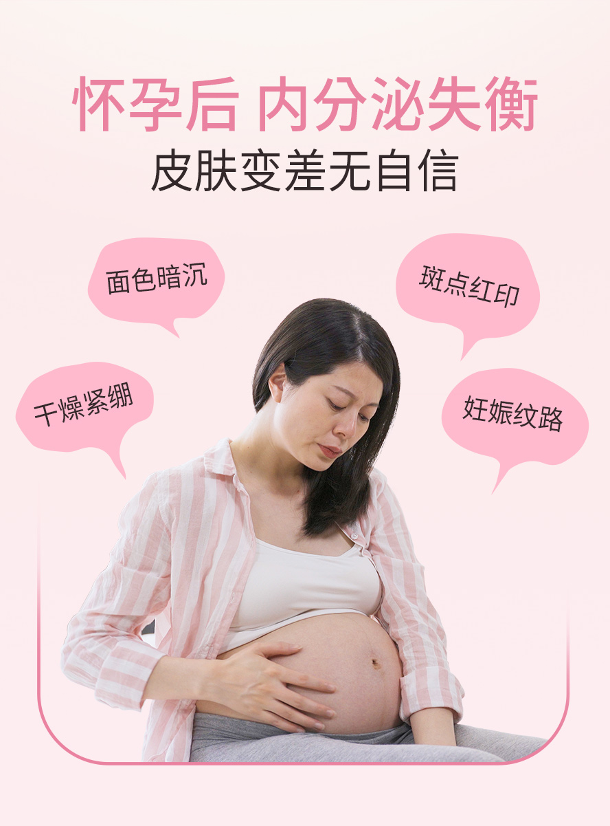 孕期补充胶原蛋白重要性，内分泌失衡，皮肤变差，胶原流失症状，暗沉皱纹现形。
