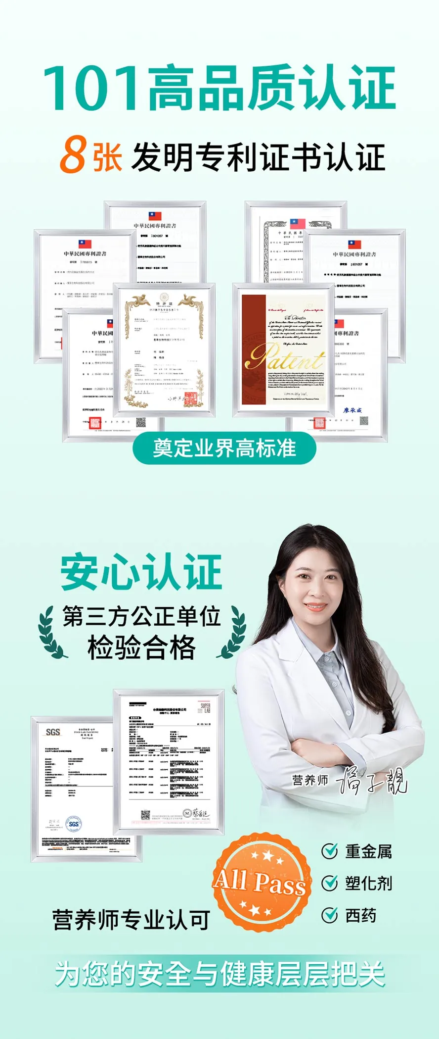 BHK's全能101益生菌有专利证书，更通过多项安全检验。