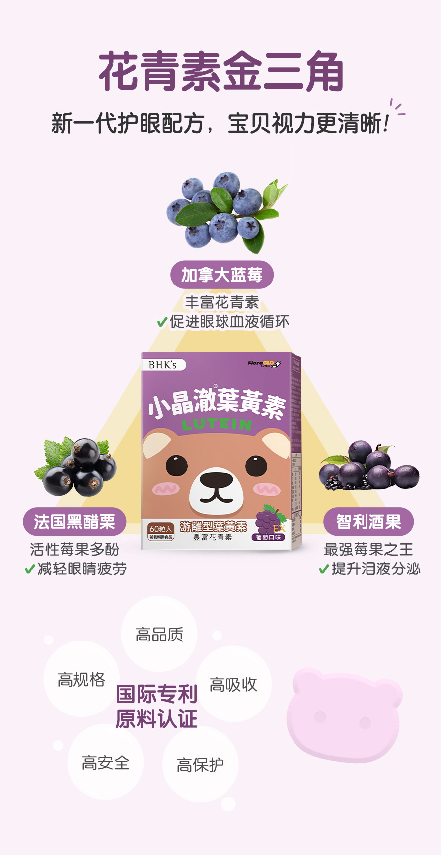 儿童叶黄素怎么选?BHK's小晶澈搭配3重花青素，护眼明目更舒适