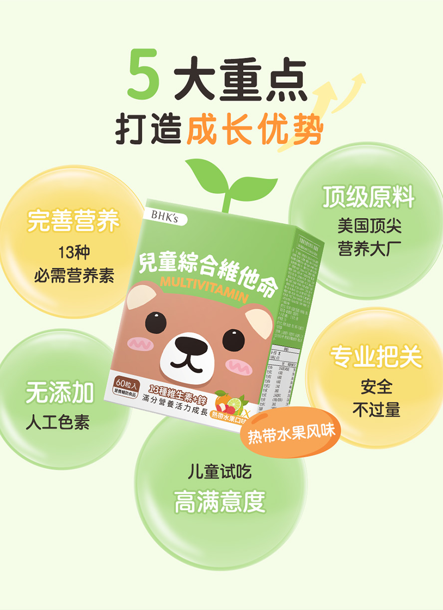 BHKs儿童综合维他命专为孩童营养需求调配。