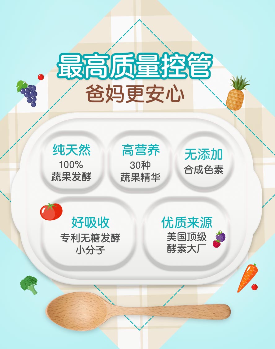 100%纯天然蔬果萃取，最适合孩童的营养品。