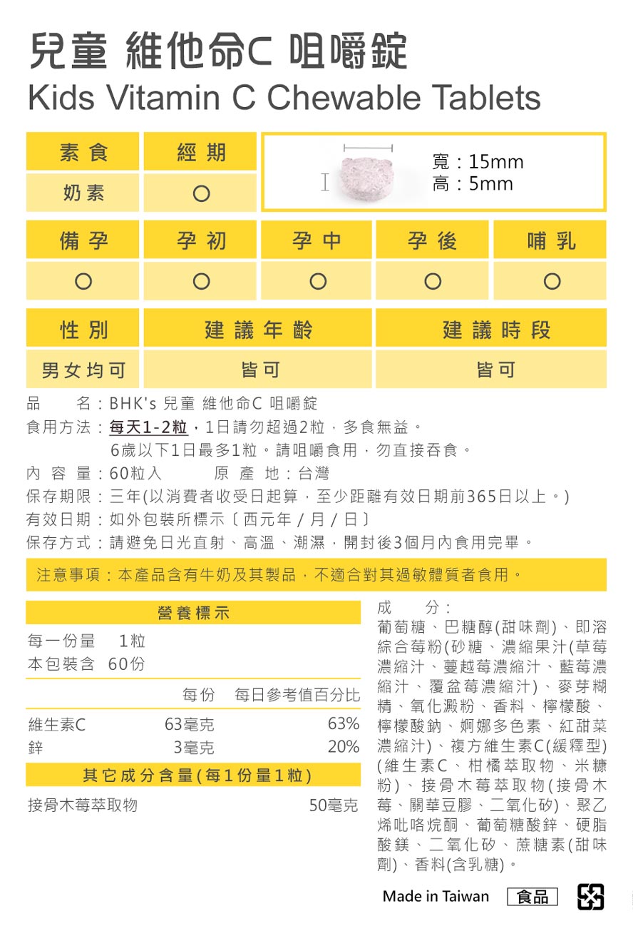 BHK's儿童维他命C食用方法。