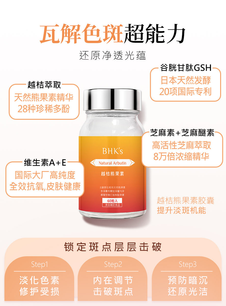 BHK's专利越桔熊果素有效去除肌肤斑点,还你干净脸蛋。