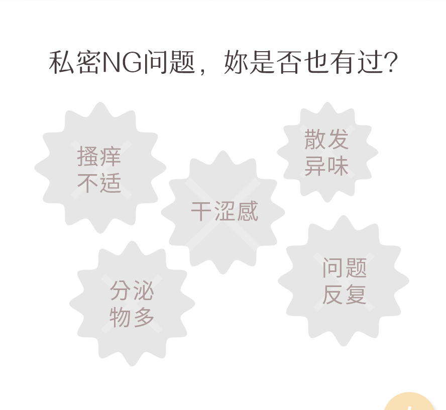 常见的私密处问题:私密肌搔痒、分泌物过多、干涩感、异味鱼腥味、妇科反覆发炎。