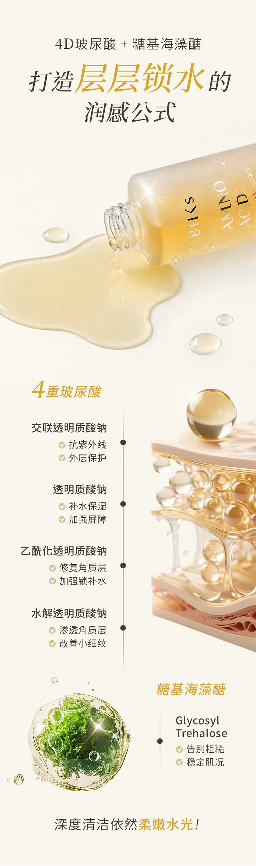 洁颜露搭配4D玻尿酸,洗后水润柔嫩