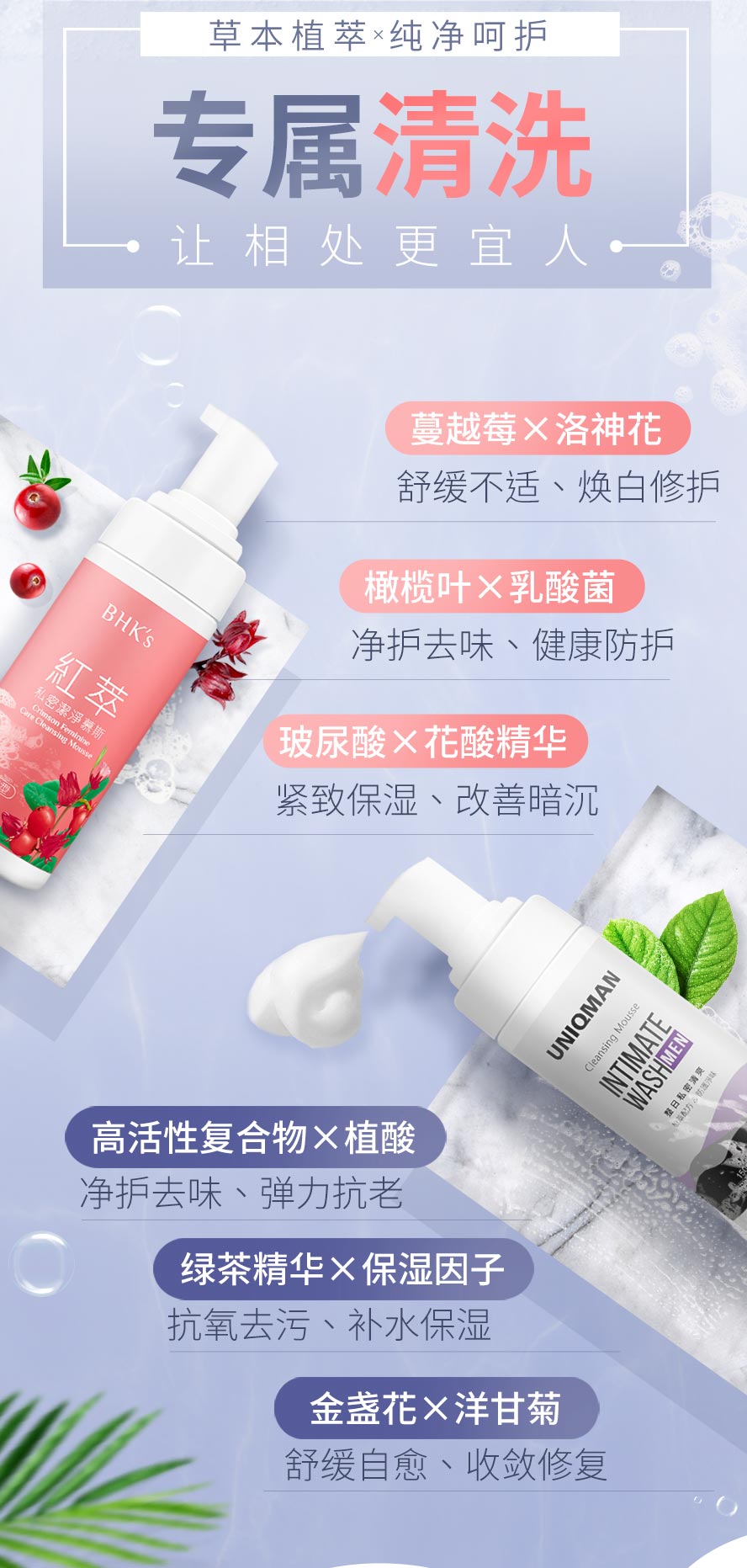 UNIQMAN intimate cleansing mousse is specially formulated to wash away odor causing bacteria from intimate area.