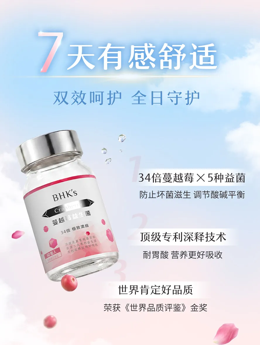 BHK's蔓越莓有效吗?使用者回馈7天有效舒缓私密处痕痒及分泌物多问题。