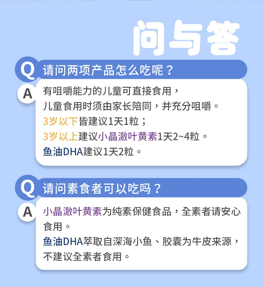儿童保健品问与答，改善视力问题与学习不专注问题，建议长期补充效果更好。