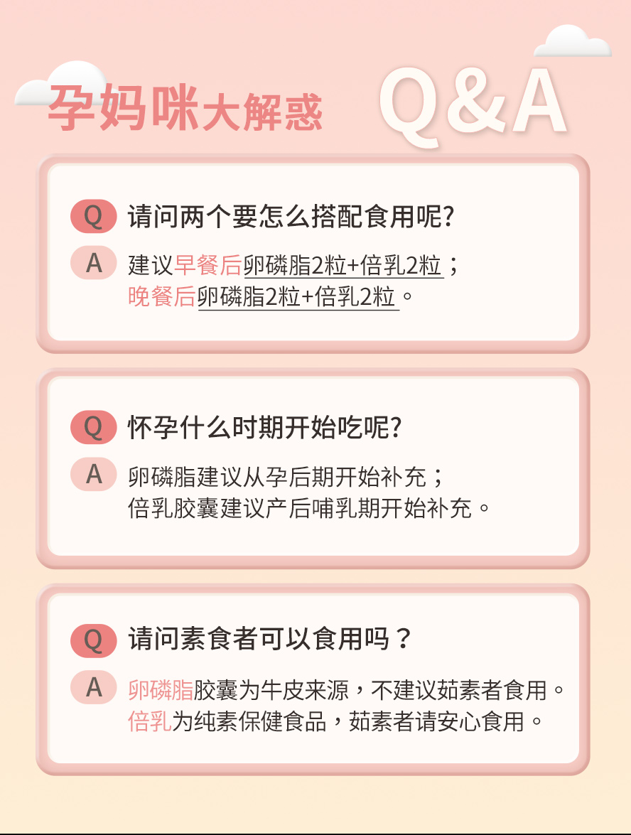 BHK卵磷脂+倍乳Q&A，可降低乳汁黏性、疏通乳腺、促进奶水分泌、成功发奶。