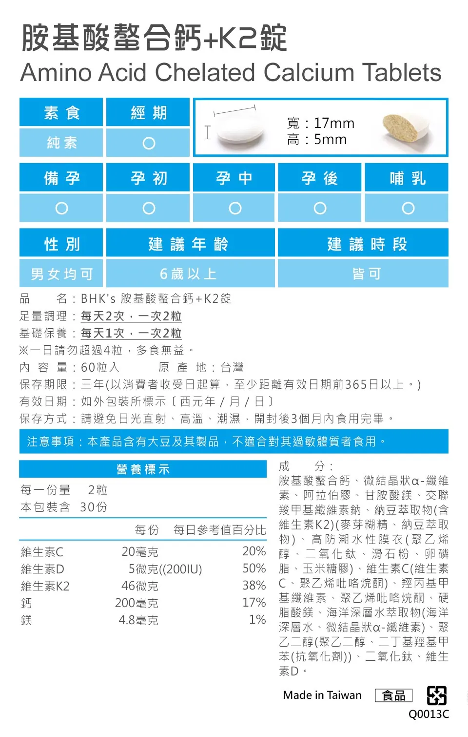 BHK'胺基酸螯合鈣通過SGS檢驗，請安心食用