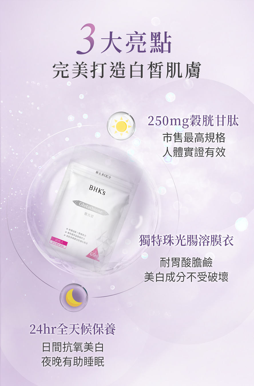 眾多藝人、網紅推薦的美白錠、美白保養，每天一粒BHK奢光錠不只能變白，還能幫助入睡、養顏美容。