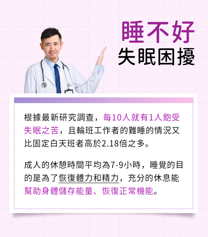 台灣每10人就有1人有失眠問題，醫師推薦睡不好的人可以試試BHK夜萃膠囊。