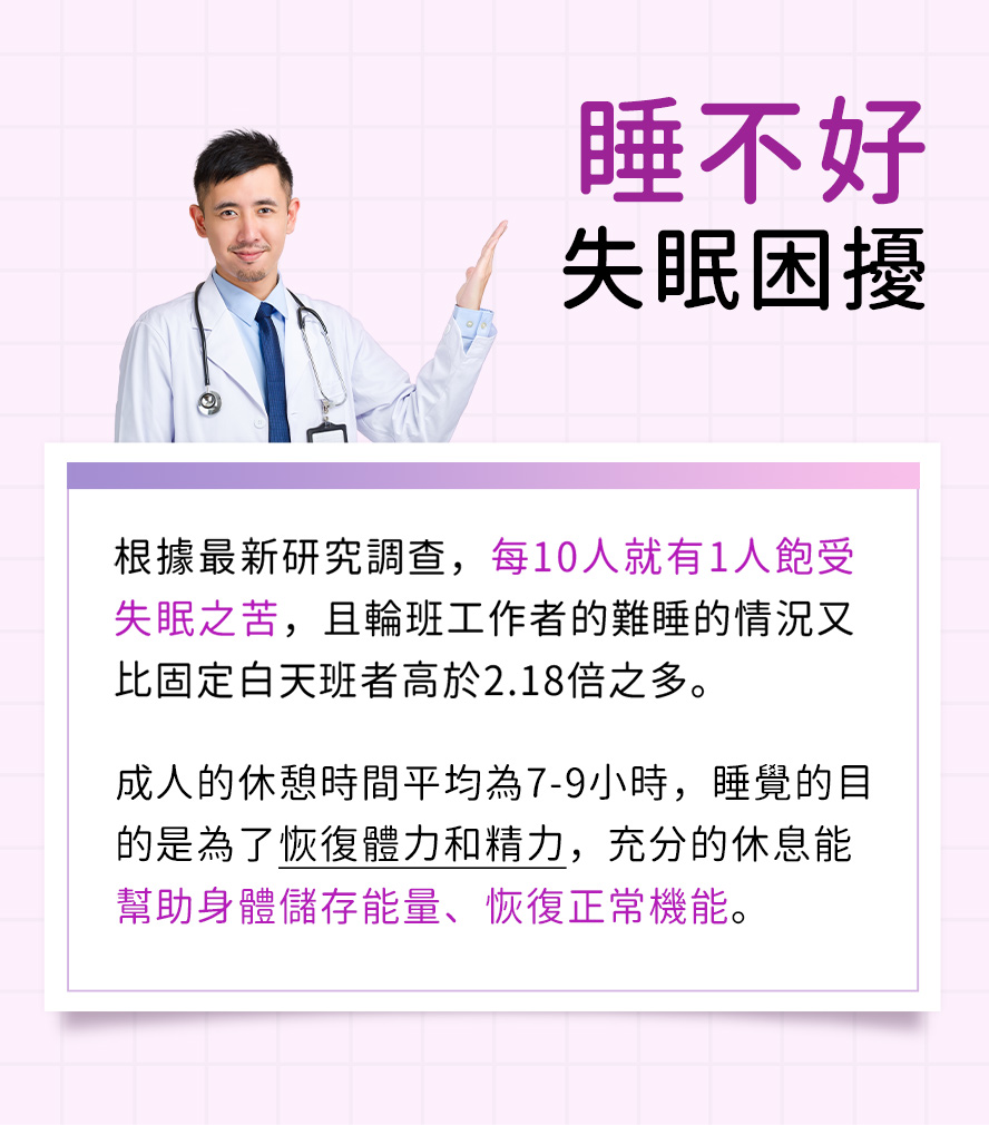 台灣每10人就有1人有失眠問題，醫師推薦睡不好的人可以試試BHK夜萃膠囊。