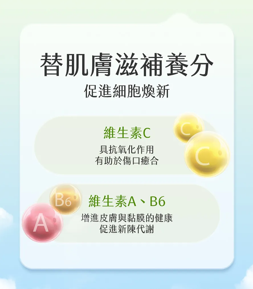 淨荳含維生素C、A、B6,可以加速傷口愈合和維持皮膚健康