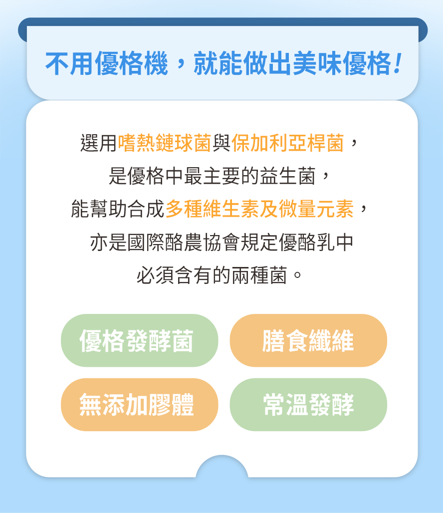 BHK手作優格粉選用嗜熱鏈球菌,保加利亞桿菌,是優酪乳中必須含有的菌種.